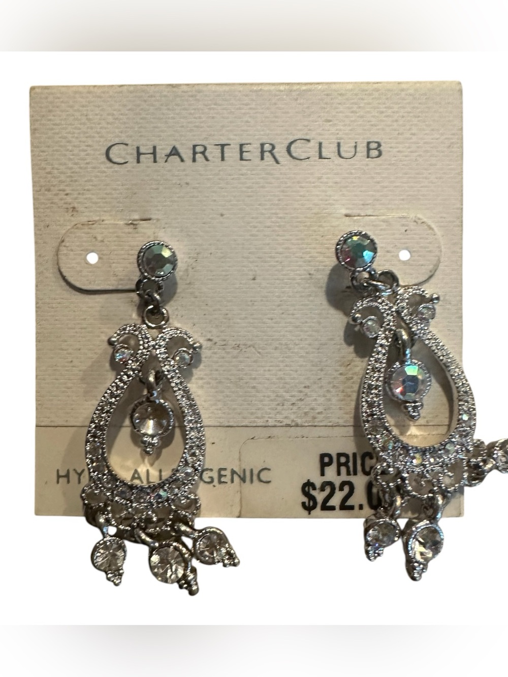 Charter Club Silver-tone Crystal Teardrop Dangle Earrings